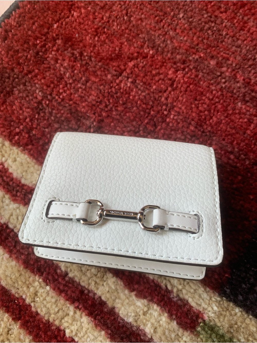 Michael Kors White Leather Card & Key Holder with Silver Hardware